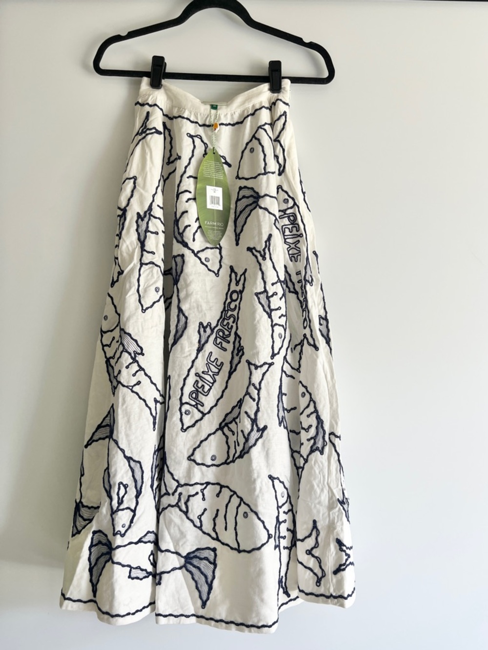 FARM Rio Off-White Fresh Fish Embroidered Midi Skirt Size XS NWT - Picture 12 of 16